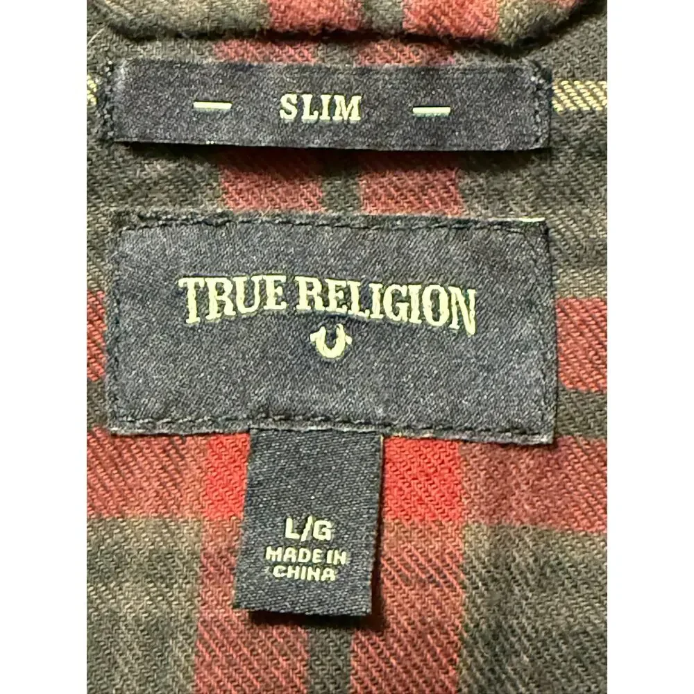 Men's True Religion Flannel Plaid Button Up Western Shirt, Size L